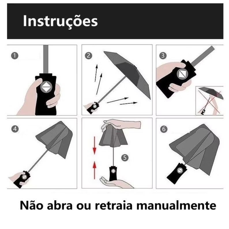 Guarda Chuva Automático Abre E Fecha Reforçado Contra Vento Proteção Solar Blackout