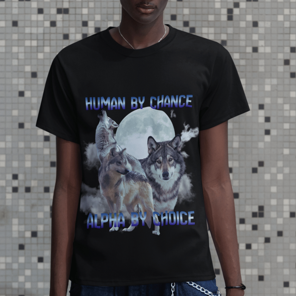 Camiseta Lobo Alfa Humano Por Acaso Alfa Por Escolha Camisa Wolf 1005 Algodão