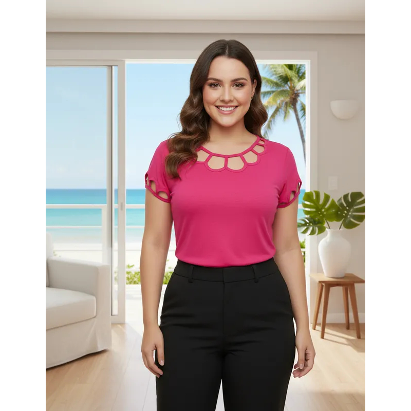 Blusa feminina PLUS-SIZE, Bata fresca Com detalhe, Tecido de qualidade e  ENVIO IMEDIATO!!