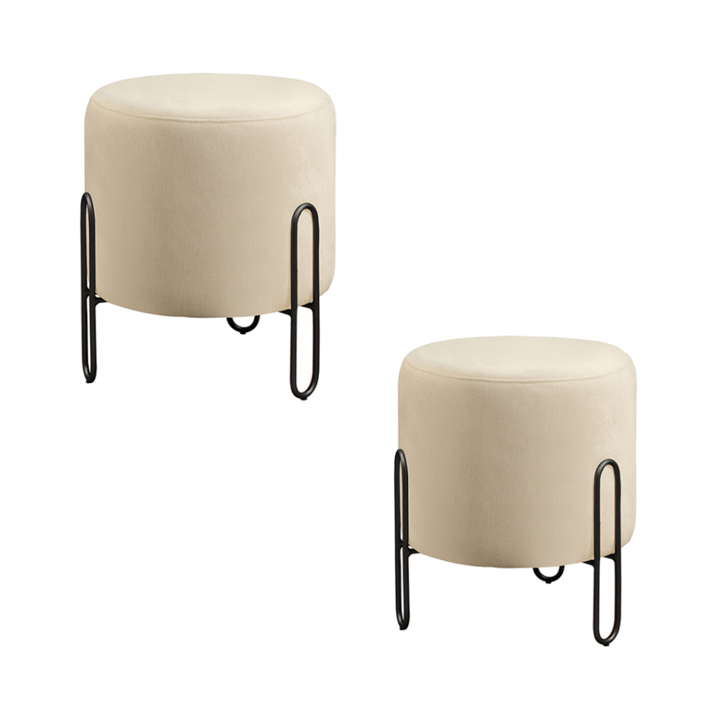 Imagem Conjunto - 2 Puffs Banqueta Mali Luxo Base Metálica Preta