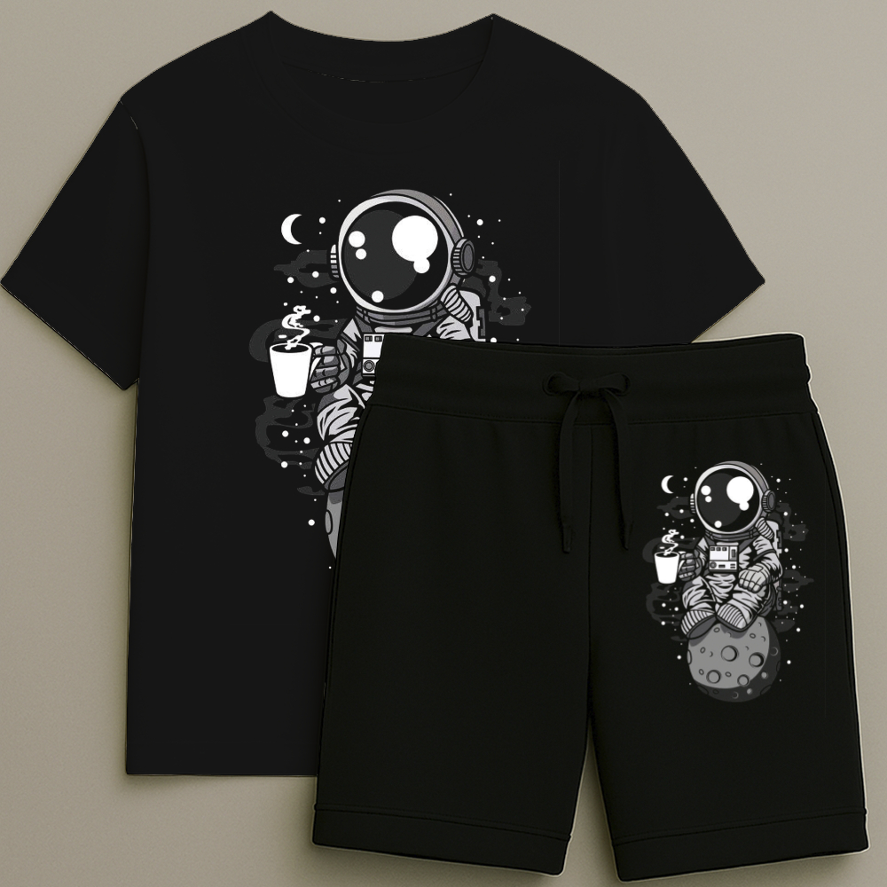 Camisa masculina Básica Camiseta Alta Qualidade 100% Algodão Estampa Astonauta Café Tamanho 2 ao GG