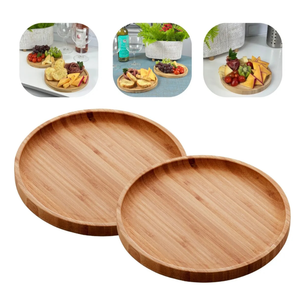 Kit 2 Bandejas de Bambu Redonda Cozinha Petisqueira Tábua 20cm Versátil Restaurante Decoração Lyor em Oferta na Shopee