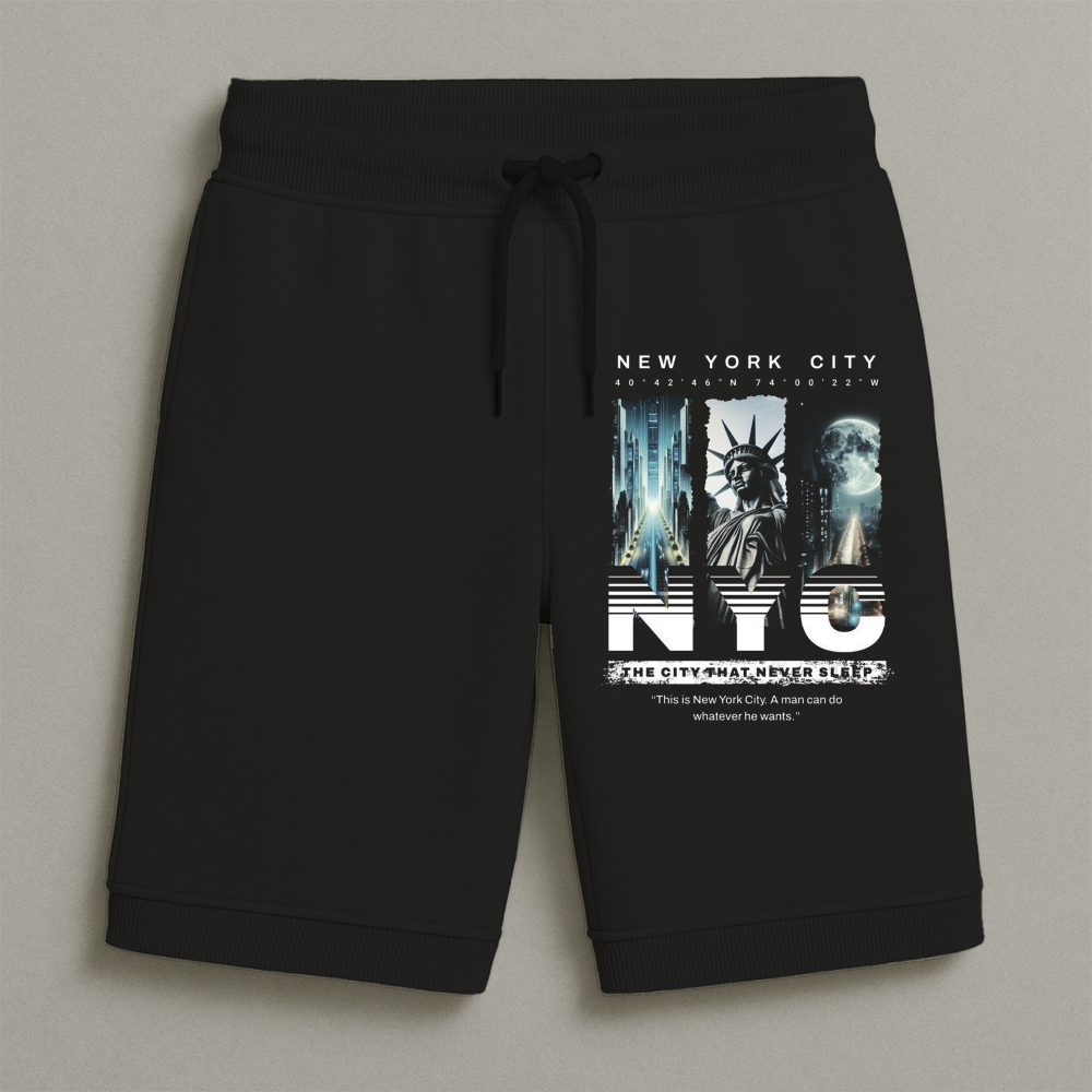 Bermuda Moletom Masculina Infantil Estampada Nova York Conforto Streetwear Do Tamanho 8 Ao 16