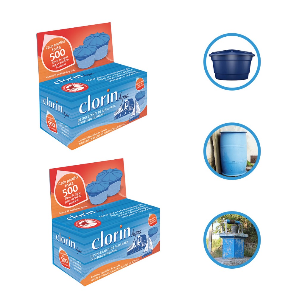 Kit Pastilha de Cloro p/ Caixa D'Água Residencial Facil Aplicação - Clorin 500