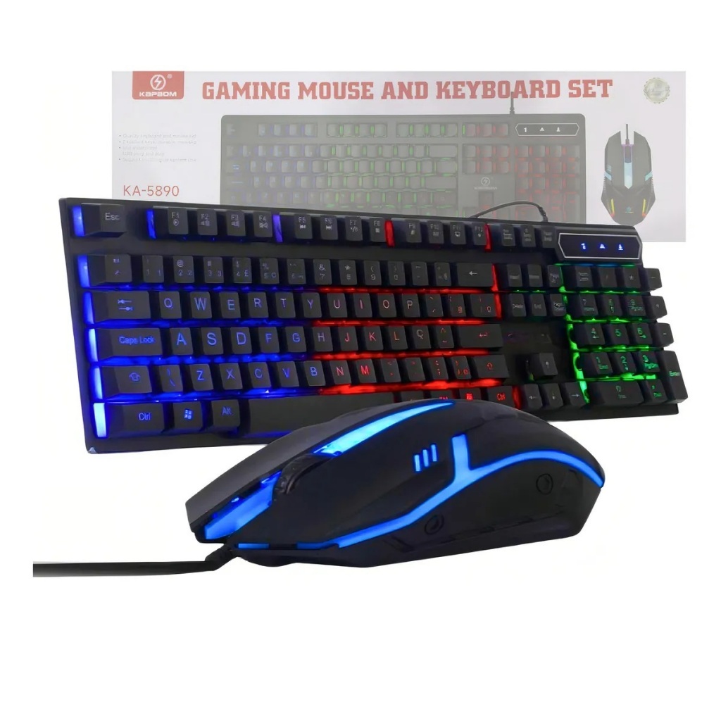 KAPBOM Kit Teclado e Mouse Gamer LED RGB KA-5890 2.4GHz Multimidia