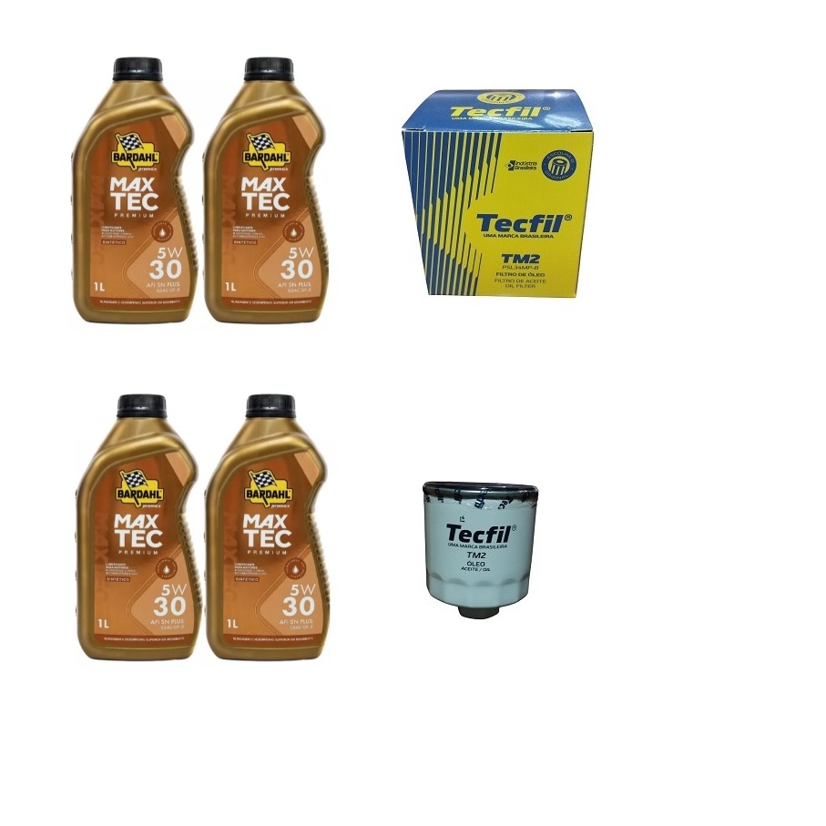KIT 4 LITROS DE ÓLEO 5W30 BARDAHL 100% SINTÉTICO MAIS FILTRO DE ÓLEO DE MOTOR TECFIL KIT