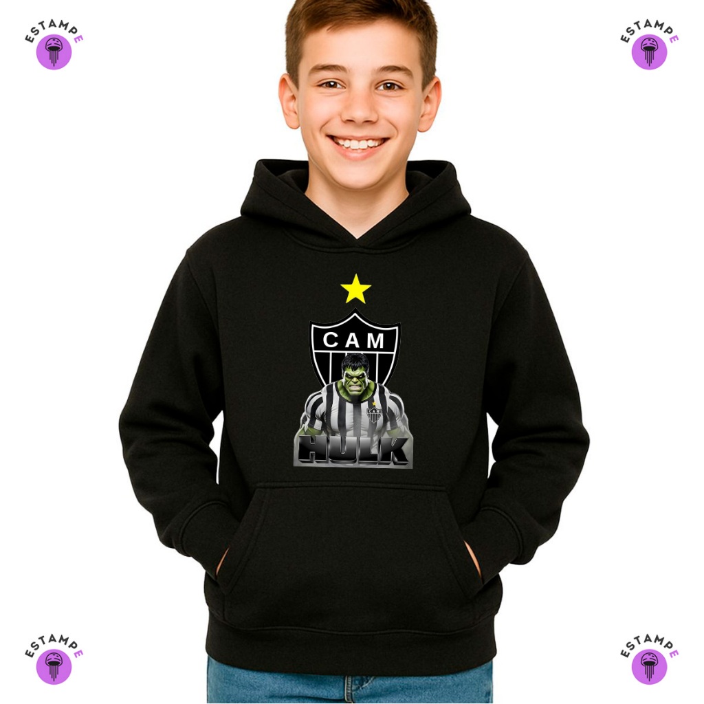 Moletom Canguru Infantil Atletico Mineiro Hulk Time Futebol Blusa De Frio Agasalho Casaco Unissex Menino Menina