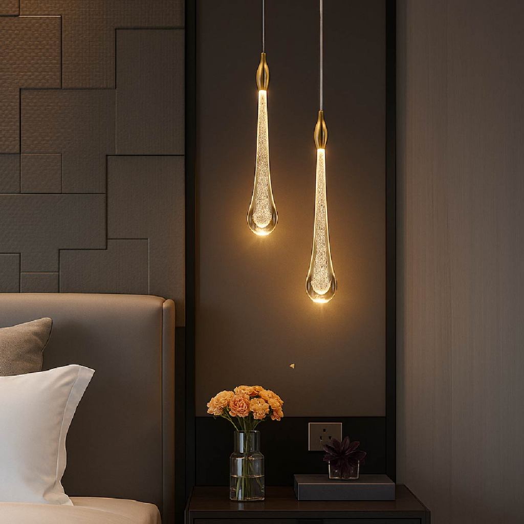 Detalhes do Kit 3 Luminária Lustre Pendente Led Gota Slim Dourado Luz Quente 110V-220V Bivolt