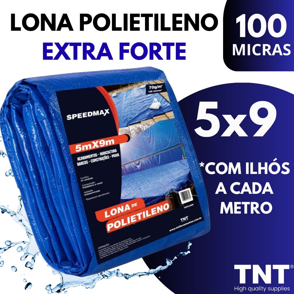 Lona 5x9 Mt Azul Plastica Impermeavel Festa Telhado Multiuso TNT