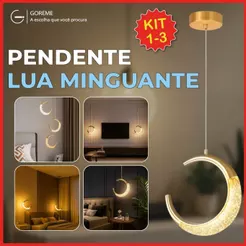 Luminária Lustre Pendente Led Lua Crescente Minguante Dourado Luz Quente 110V-220V Bivolt