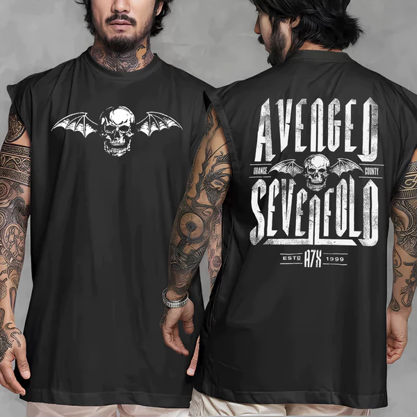 Camiseta Regata Machao Oversized Academia Band Rock Avenged Sevenfold Punk Gym Treino Masculino Algodao Estampada