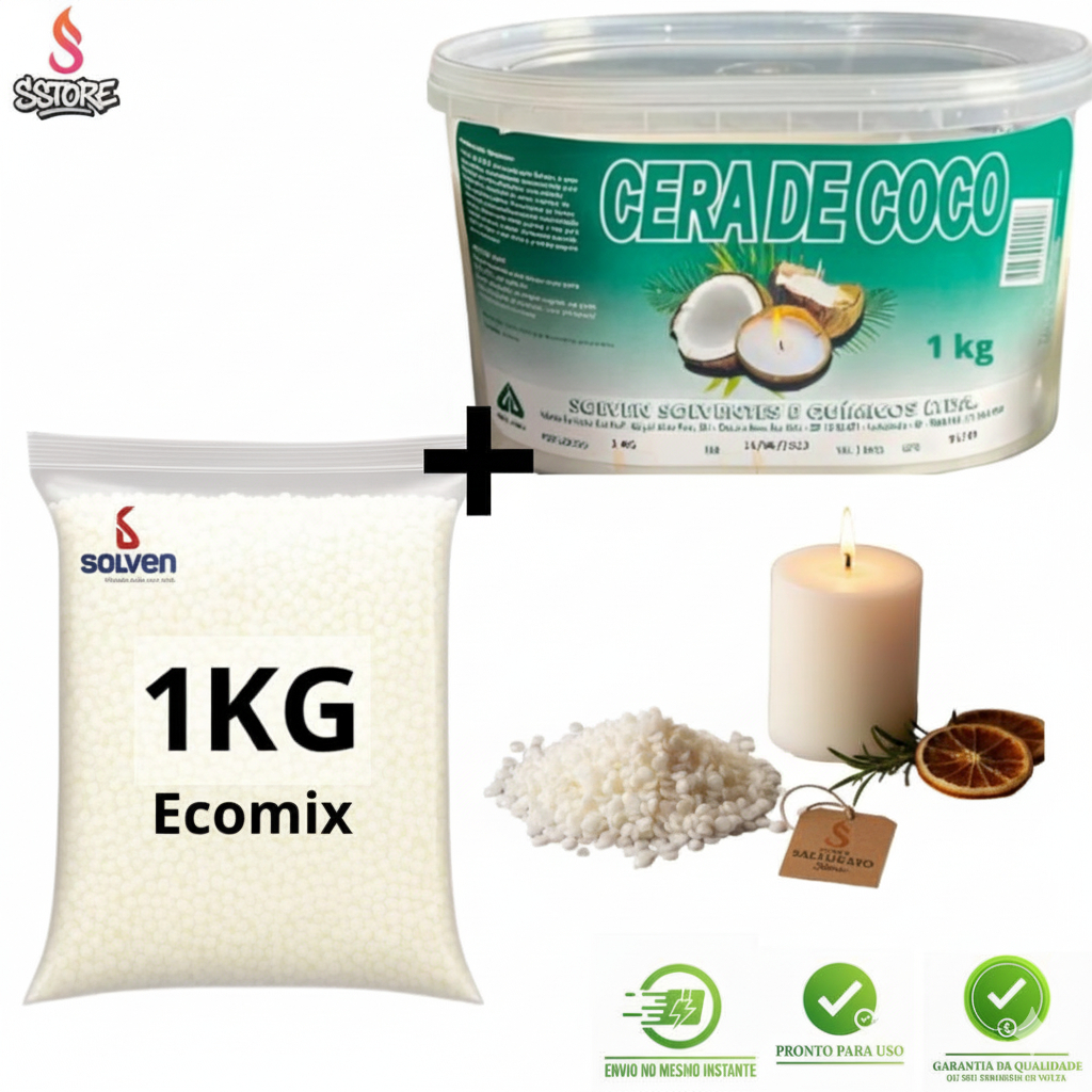 Kit Cera de Coco Solven + Ecomix para velas aromáticas e decorativas Solven em Oferta na Shopee