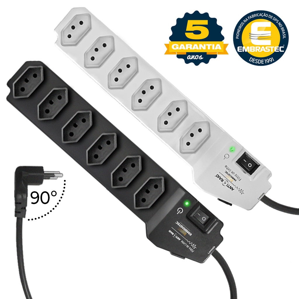 FILTRO DE LINHA RÉGUA DE TOMADAS de 6 TOMADAS tripolar 10 Amperes com fusível extra