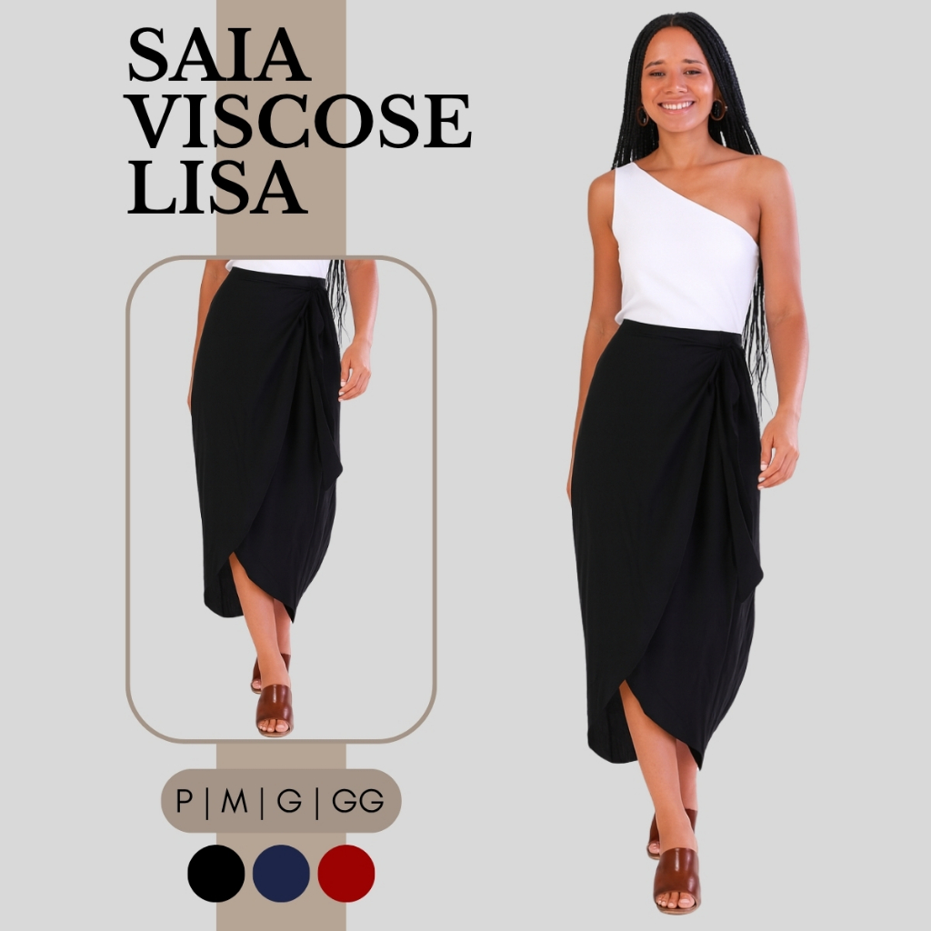 Saia Transpassada Com Amarração Casual Lisa Feminina 3539-A em Oferta na Shopee