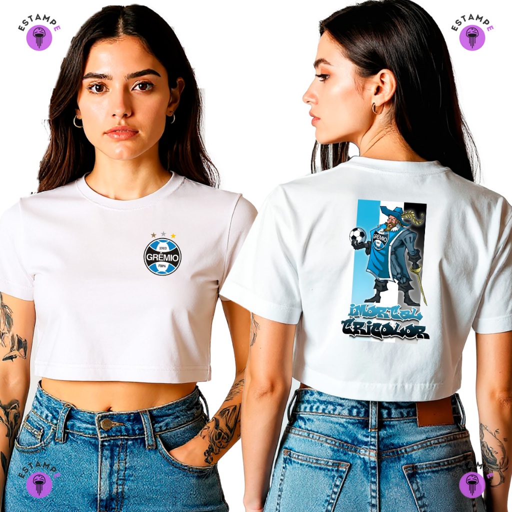 Camisa Camiseta Cropped Gremio Glorioso Time Futebol Blusa 100% Algodão Premium Adulto Feminino