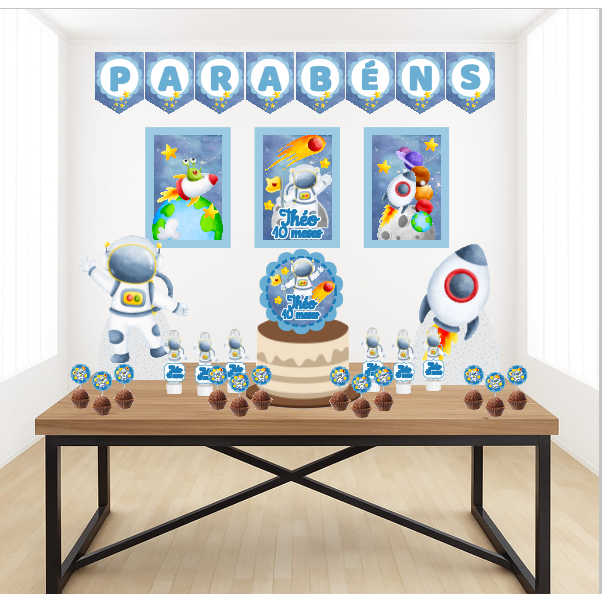 Kit Personalizado Festa Infantil Astronauta Decoração Aniversário Só Um Bolinho Lembrancinhas Mesversário