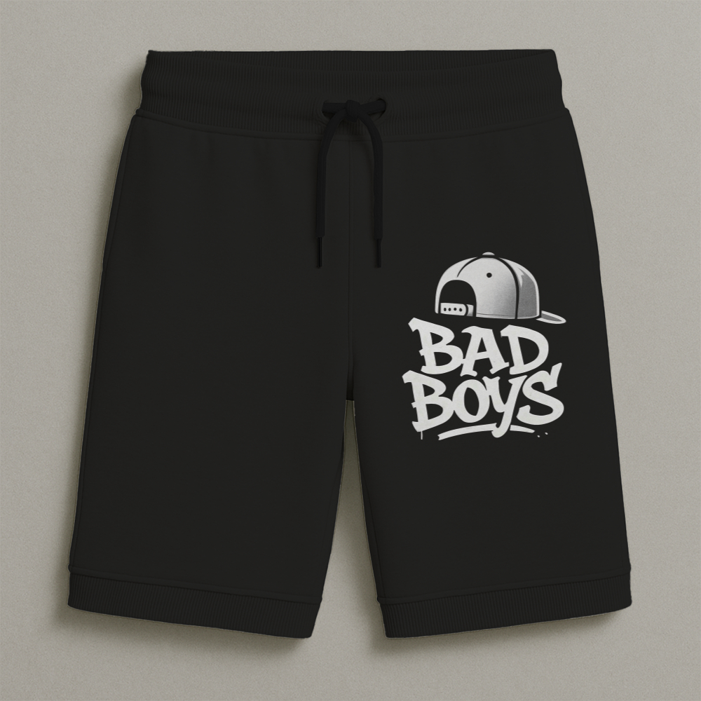 Bermuda Moletom Masculina Infantil Estampada Bad Boys Conforto Streetwear Do Tamanho 8 Ao 16