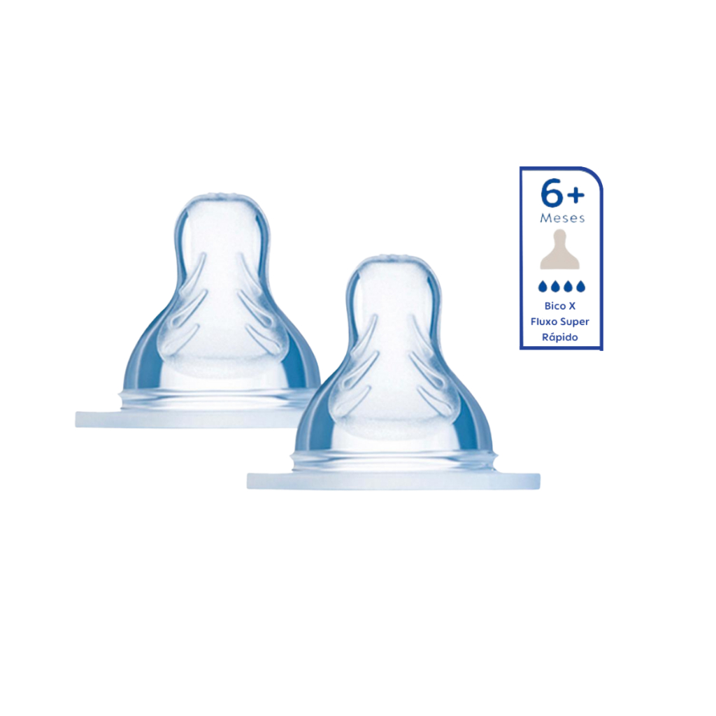 Bico de Mamadeira MAM X Fluxo Super Rapido Tamanho 6 com 2 Unidades +6 Meses Compatível com todas mamadeiras MAM