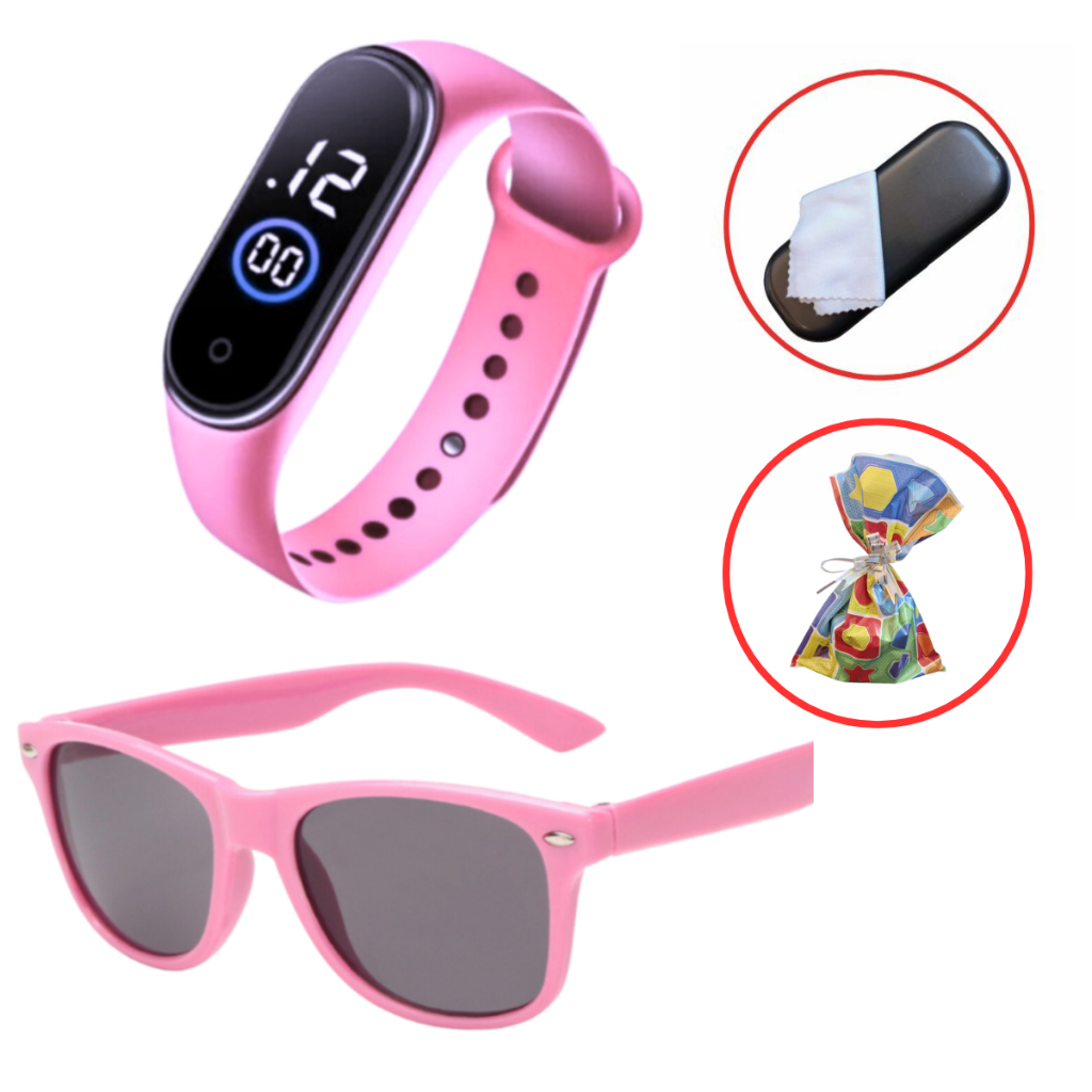 Relógio Infantil De Pulso Digital Led + Óculos De Sol UV com Case cores - Presente para crianças , presente de natal