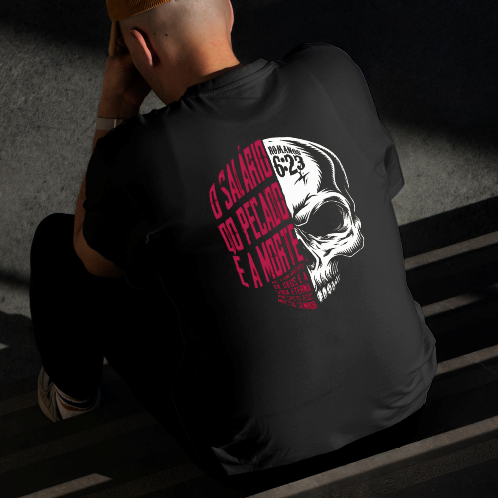 Camiseta Masculina Estampada Caveira Religiosa 100% Algodão Estilo Conforto Diário Do Tamanho P GG