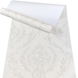 Papel de Parede Importado Damask Branco Perolado com Brilho - Rolo Vinílico Alto Relevo 10m x 53cm - Cola Inclusa em Oferta na Shopee