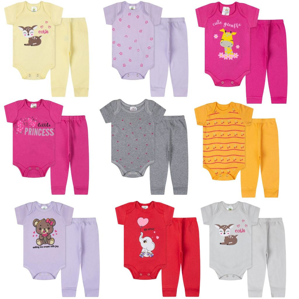kit 10 peças Body + Calça Mijão Menina - 5 conjuntos femininos - Kit Roupa Bebê Enxoval Oferta