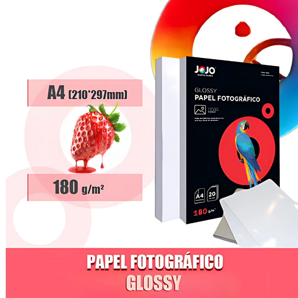 Papel Fotográfico 180g GLOSSY A4 Brilhante Resistente a Água JOJO BRASIL