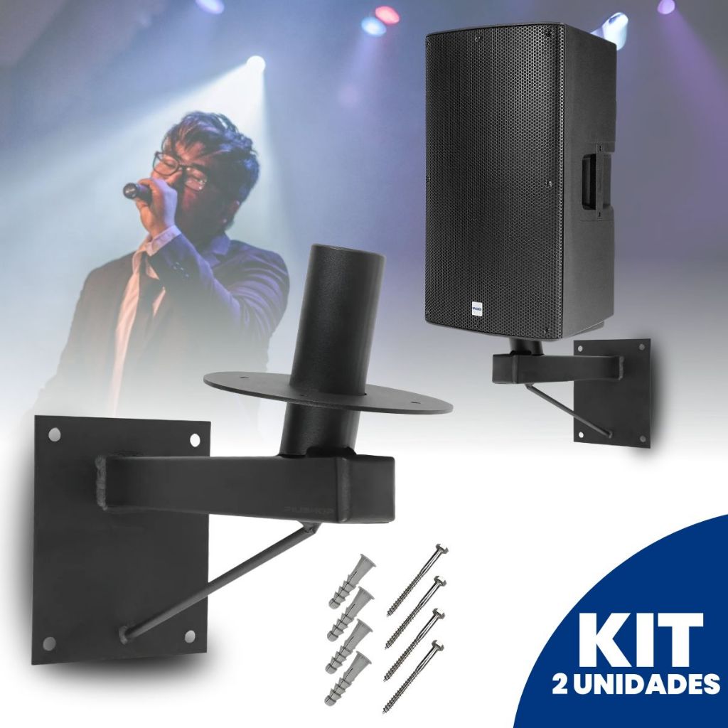 Kit 2 Suportes de Parede Compativel Caixa De Som Mondial Amvox Jbl Staner Oneal Ev Frahm Donner Datrel Profissional
