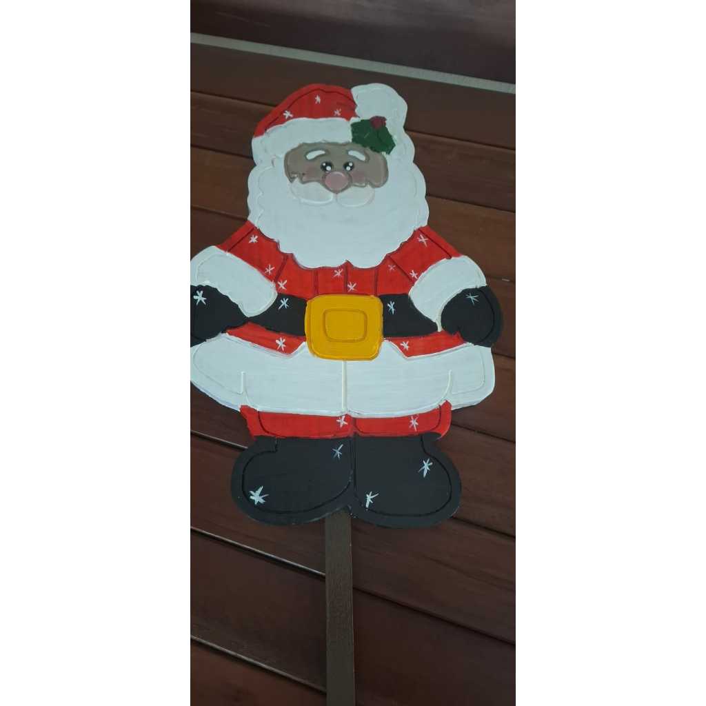 Papai Noel Grande de Madeira Pintado com vareta, Decorar Jardim, Casa.