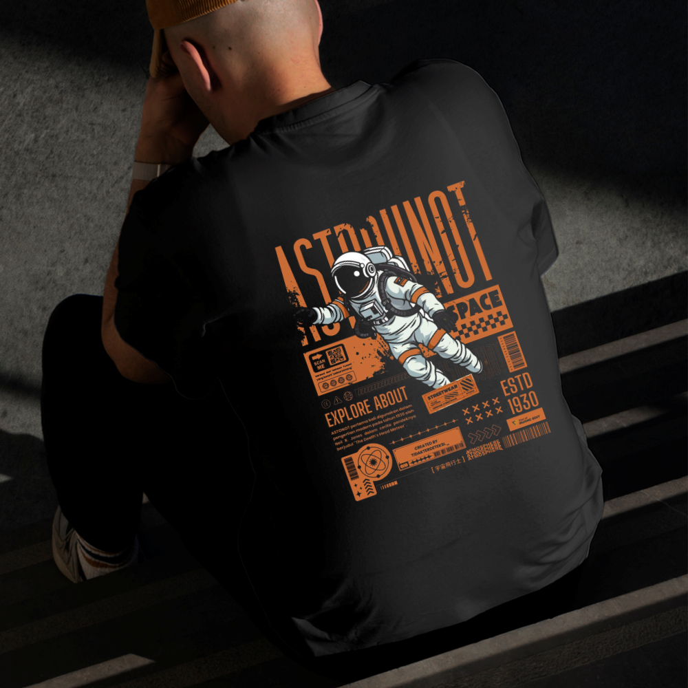 Camiseta Masculina Estampada Astronauta 100% Algodão Estilo Conforto Diário Do Tamanho P ao GG