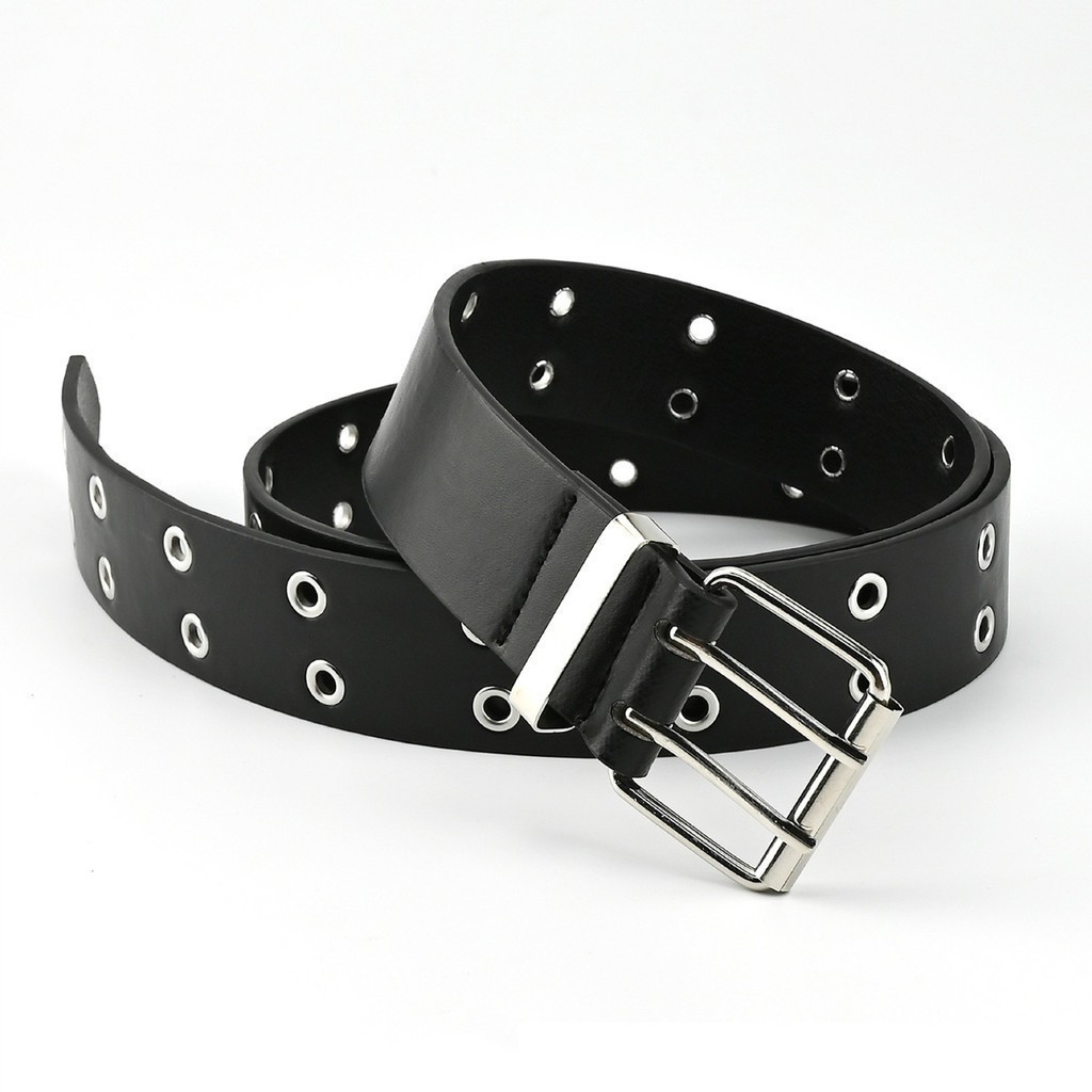 Cinto unissex com ilhós duplo cor preta estiloso e resistente em Oferta na Shopee