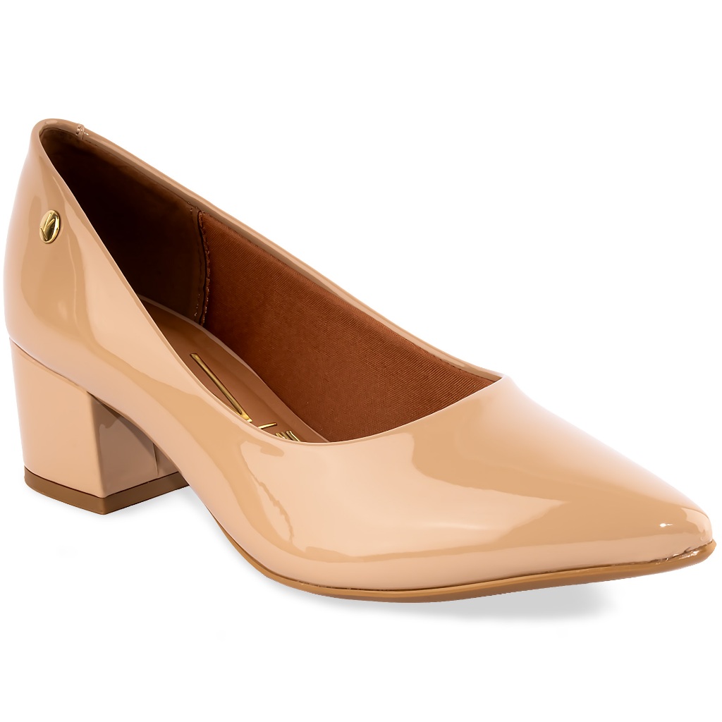 Scarpin Vizzano Salto Médio Bloco Sapato Confortável Bege Verniz 1220.315 em Oferta na Shopee