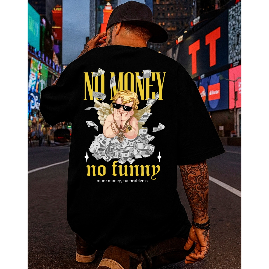 Camiseta Masculina Oversized Streetwear Money Cash Gingo Estampa Frente Costas Penteado Básica