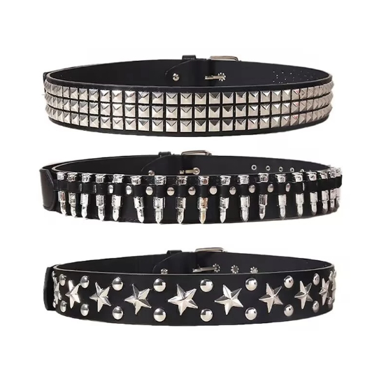Cinto Unissex De Cintura Decorado Com Lantejoulas Prata Estilo Punk
