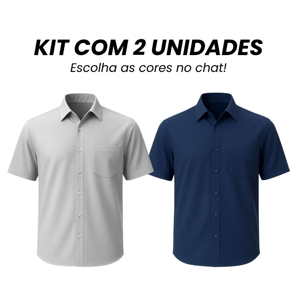 Kit 2 Camisa Masculina Social Manga Curta Camisa Social Masculina Tecido Não Amassa Camiseta Social Com Bolso