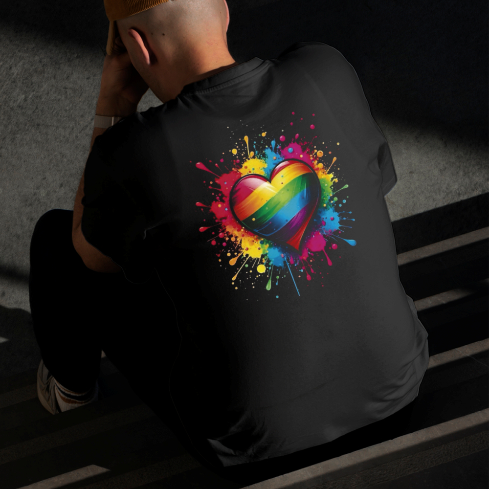 Camiseta Masculina Estampada Coração Colorido 100% Algodão Estilo Conforto Diário Do Tamanho P ao GG