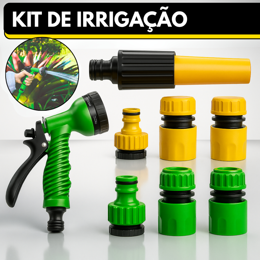 Kit Esguicho Para Mangueira Engate Rapido Pistola Irrigação Jardim Lavagem 7 Tipos de Jato