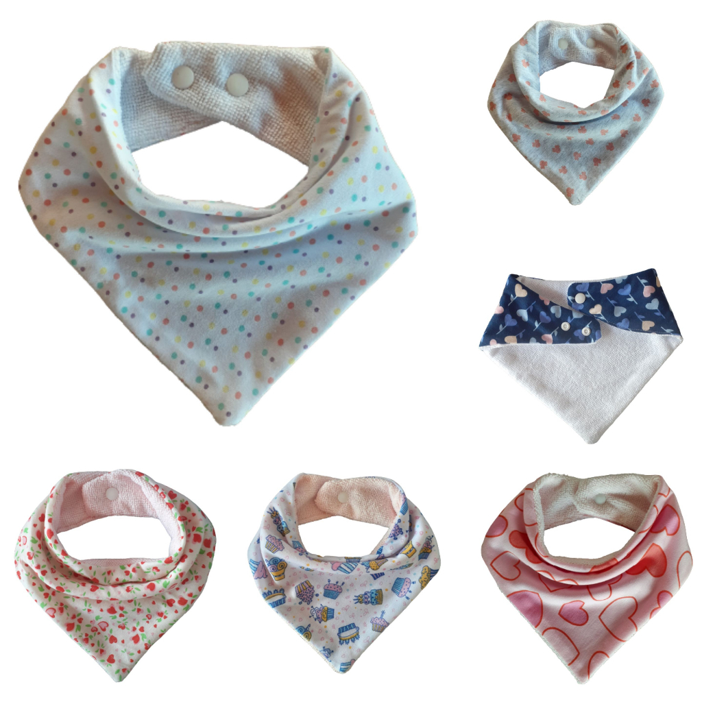 Kit 5 Babador Bandana Atoalhado Para Bebê Menina Menino 100% Algodão