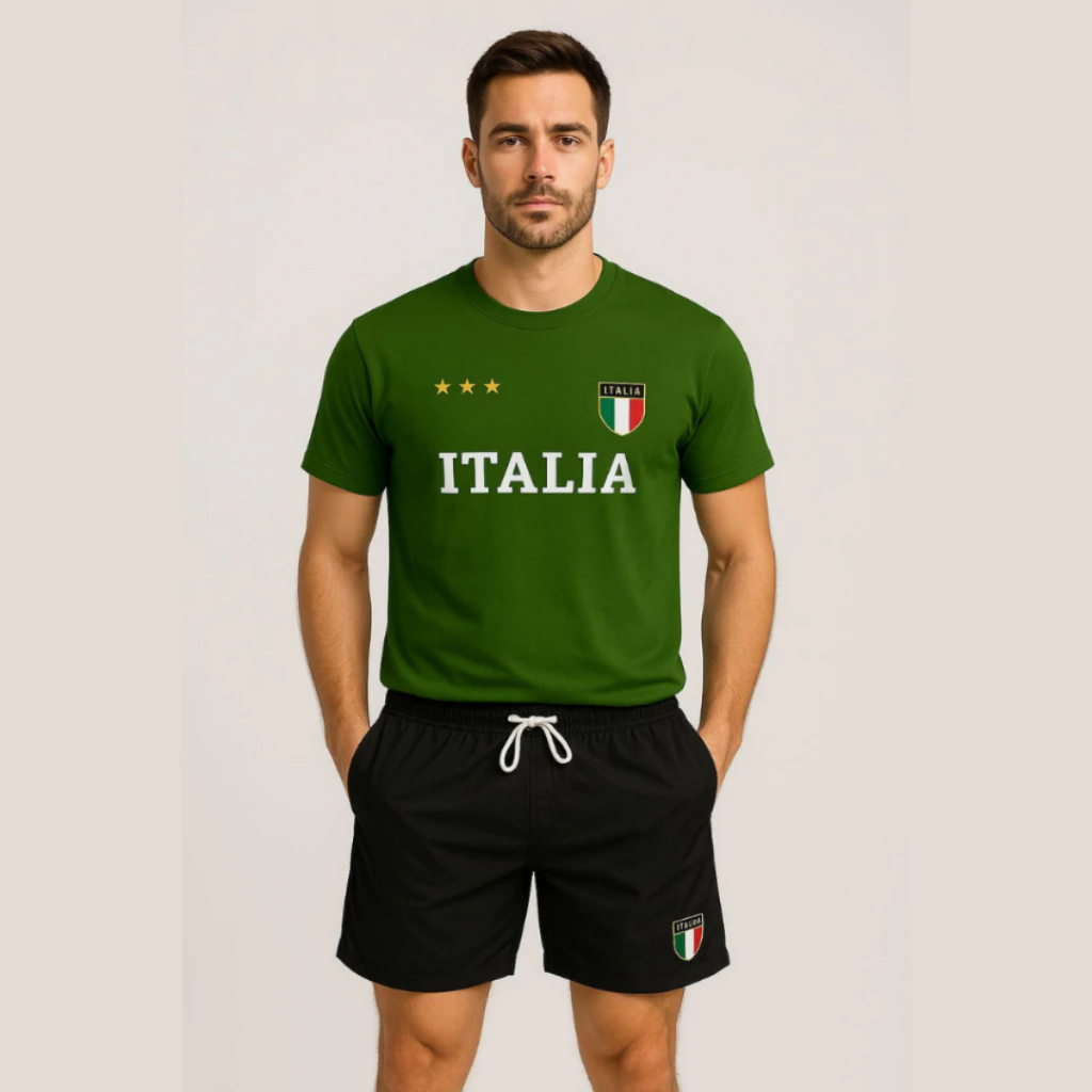 Kit Camisa e Short Tactel Masculino Confortavel Italia Estiloso Tendencia Casual Moderno Macio Verão