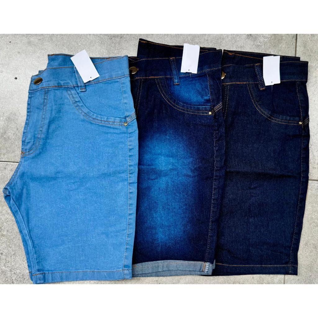 Kit 3 Short Bermuda Jeans Ciclista Feminino com Lycra e Empina Bumbum em Oferta na Shopee