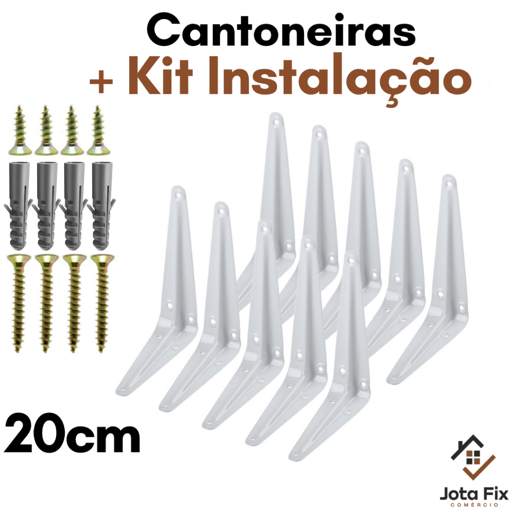 Suporte de Prateleira 20cm Cantoneira com Parafuso e Bucha Mão Francesa 6 x 8''
