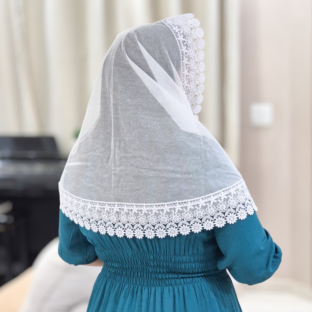 Véu Ccb Congregação Cristã Renda Guipir Floral Larga Adulto (mod. Elaine)