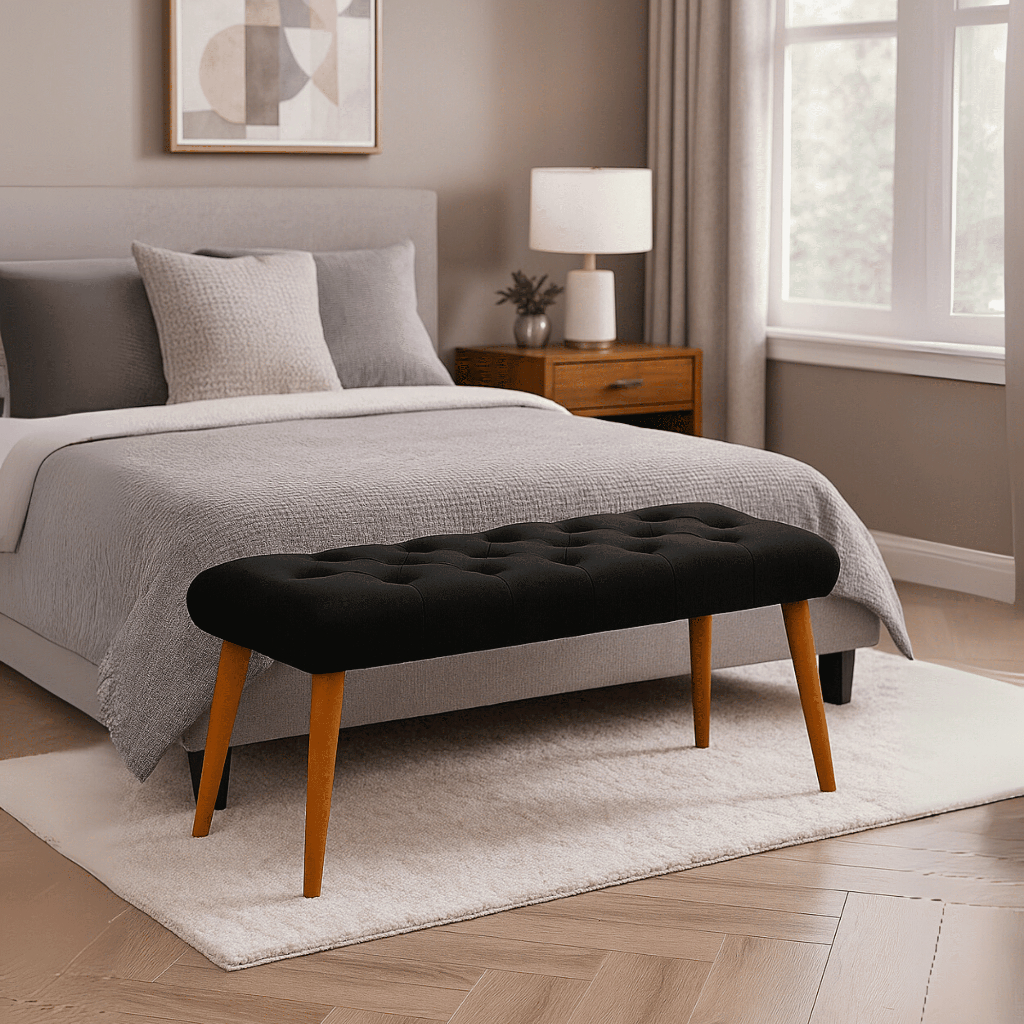 Banqueta Recamier Preto Estilo Divã Compacto 40x70cm Assento Sala Quarto Multiuso