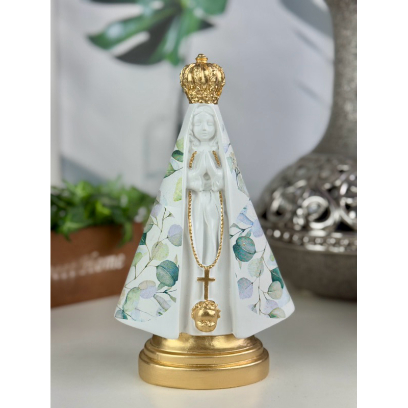 nossa senhora aparecida 22cm manto flor verde detalhes em dourado casamento lembrancinha presente