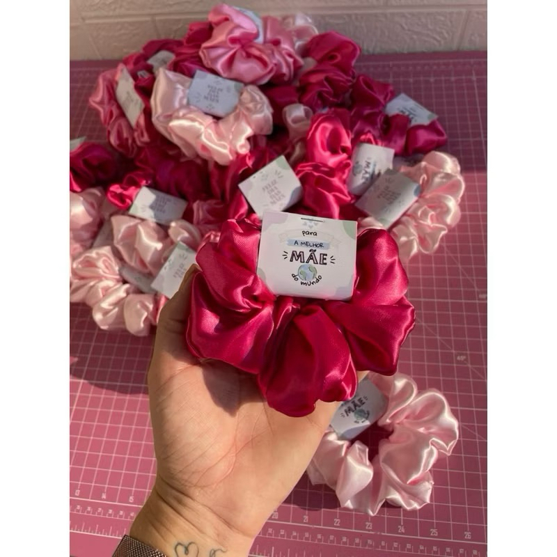 Kit 10/20/30 Scrunchies De Cetim Xuxinha Rabicó De Cabelo Brindes Mimo Cliente, Rosa Pink, Rosa Bebê