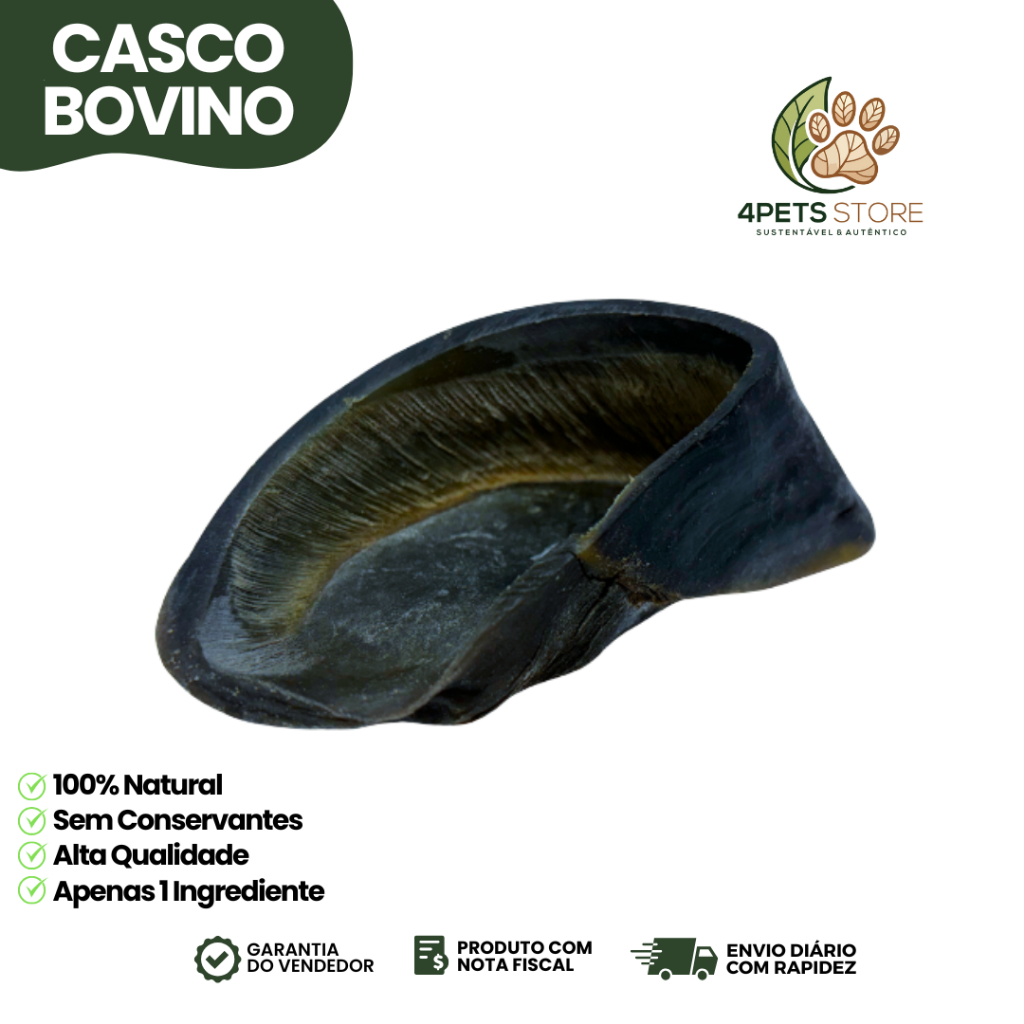 Casco Bovino para Cachorro Mordedor Natural Durável Saúde Bucal e Limpeza dos Dentes