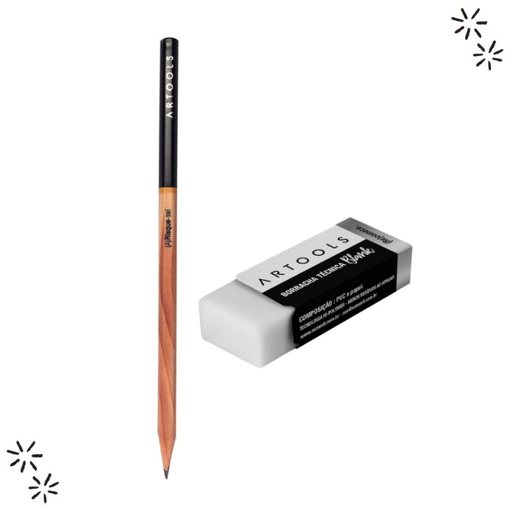 Kit Lápis Preto Graduado 2B + Borracha Técnica Blank Artools