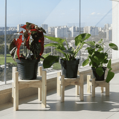 Suporte com Base Vasos Plantas Madeira Pinus Vaso Cachepot Decoração Moderna Mesa Piso