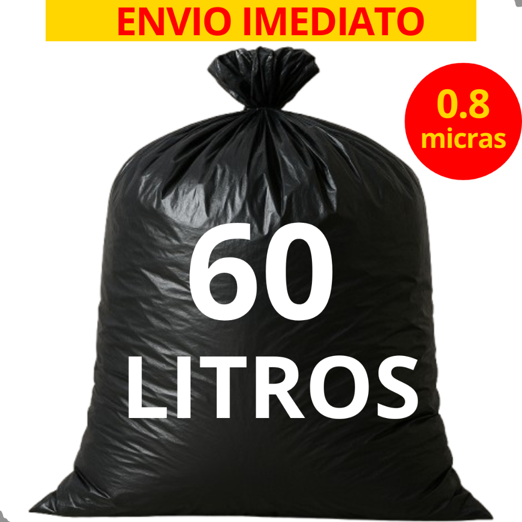Saco de lixo 60 Litros REFORÇADO 0.8mic com 50 unidades 63 X 70cm em Oferta na Shopee