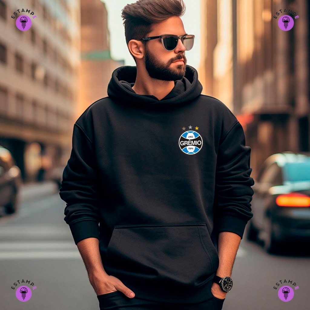 Moletom Canguru Adulto Grêmio Glorioso Time Futebol Blusa De Frio Agasalho Casaco Unissex